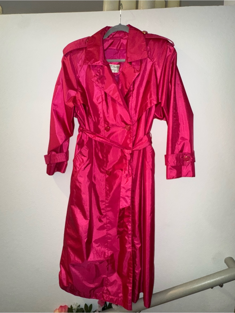 J.Gallery Hot Pink Satin Trench Coat